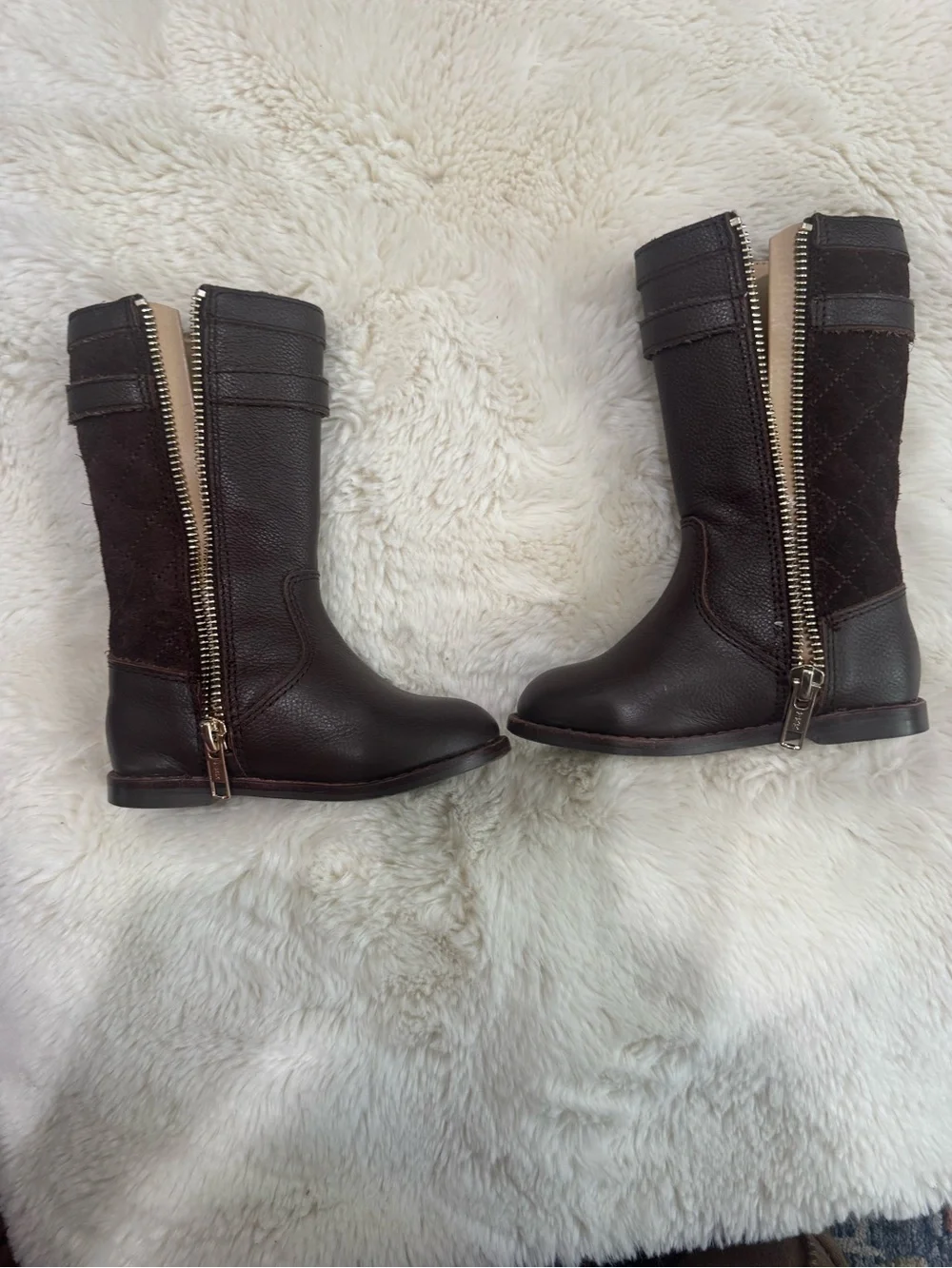 Janie and Jack Dark Brown Quilted Riding Boots with Gold Bit